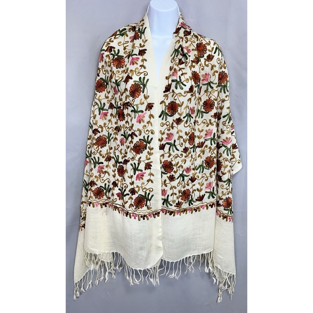 Women's Wrap‎ Scarf Multicolor Floral Embroidered 70"x29"